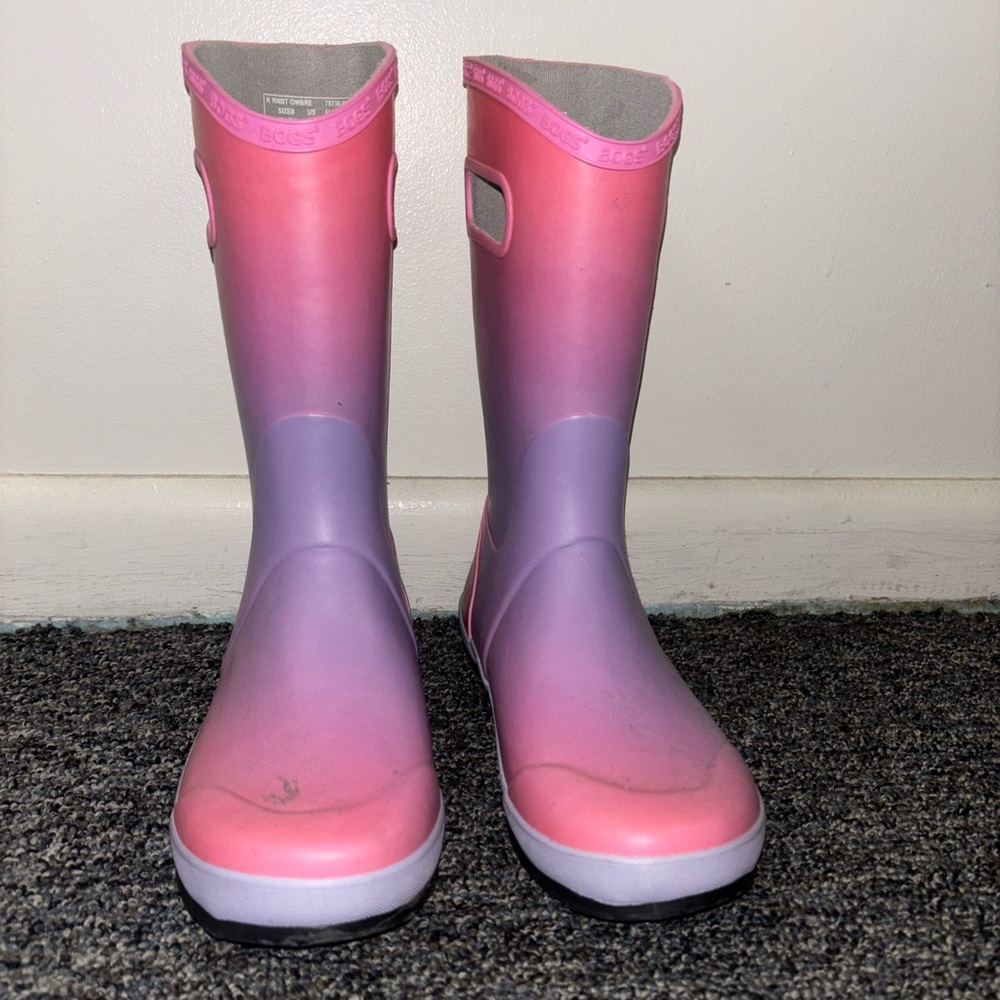 BOGS Kids Ombre Rain Boots Youth 6 – Pink Purple Waterproof Rubber Boots - Picture 11 of 12